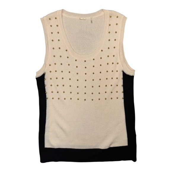 Elie Tahari Tops - Elie Tahari Cream and Black Embellished Sleeveless Tank Top
